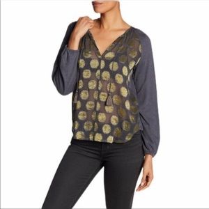 Lucky Brand Peasant Mix Metallic Long Sleeve Top Gray Women Size Small NWT